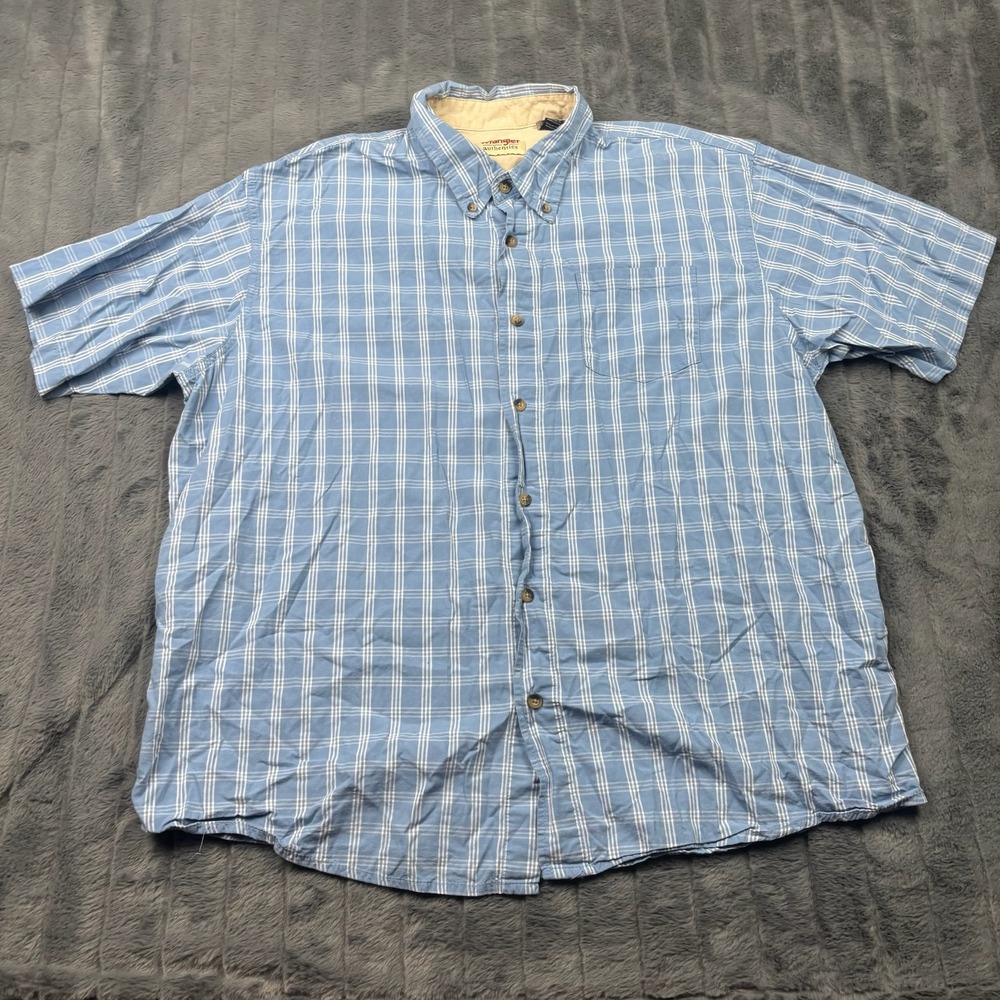 Wrangler Authentics Mens XL Blue White Plaid Short Sleeve Button Down Shirt